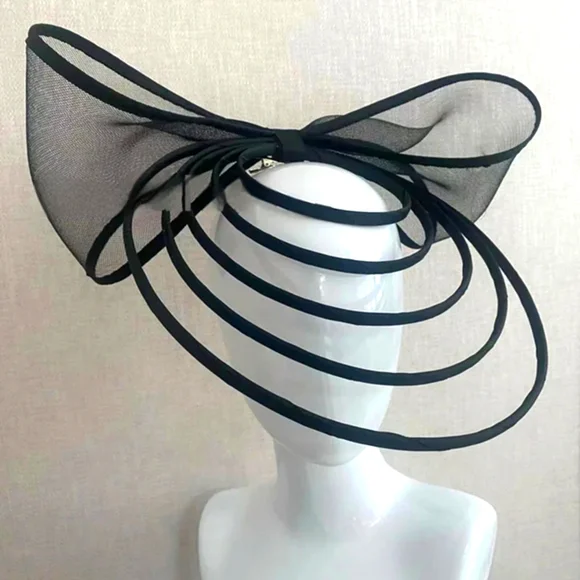 Elegant Unique Big Bow Black CagedFascinator Hat Tea Kentucky Derby Ch…